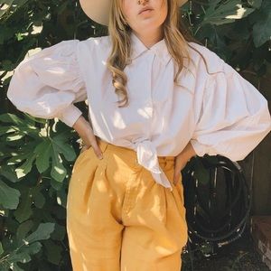 Vintage white puff sleeve tie front shirt